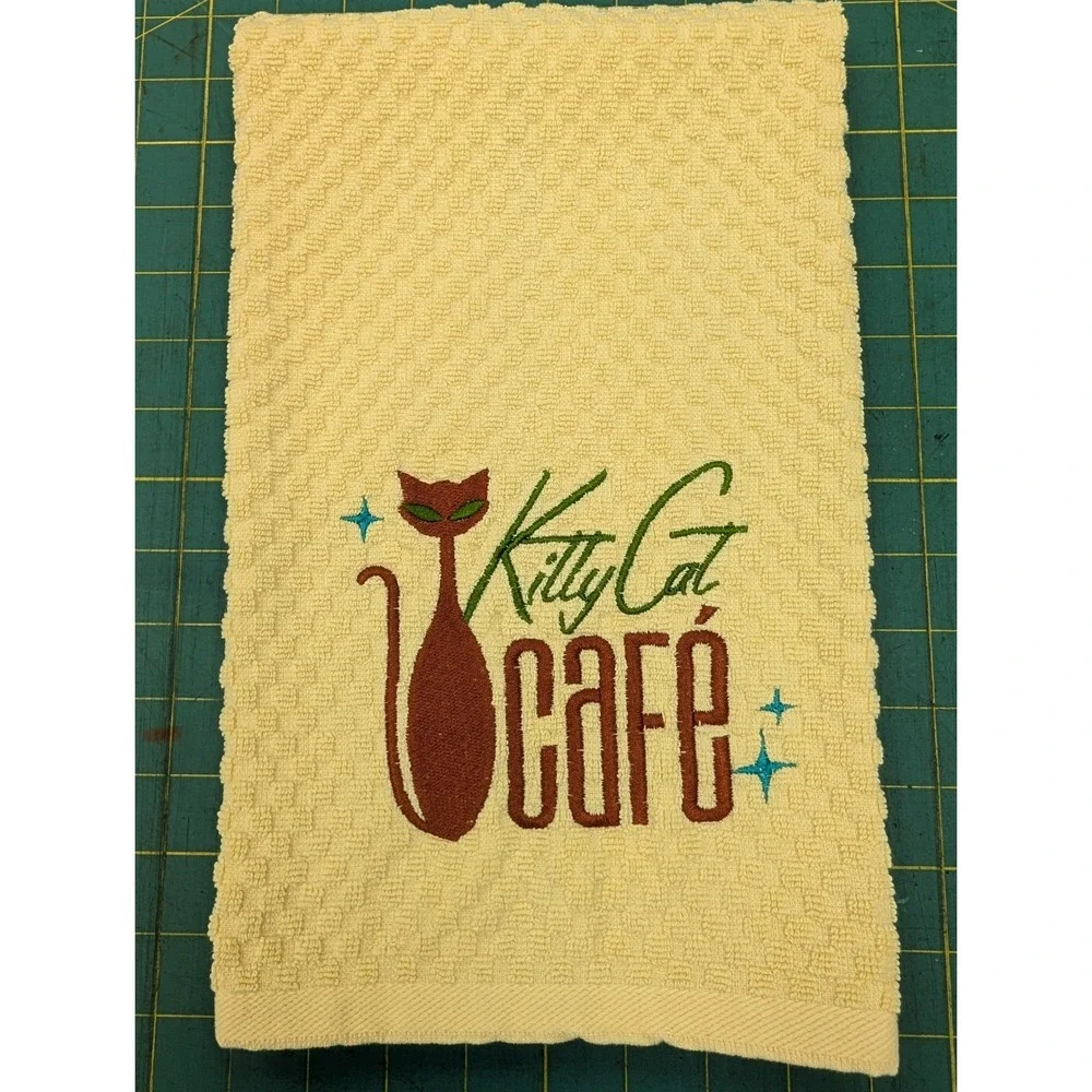 Kitty Cat Cafe Retro Mid Century Modern Atomic Kitchen Bath Bar Hand Towel